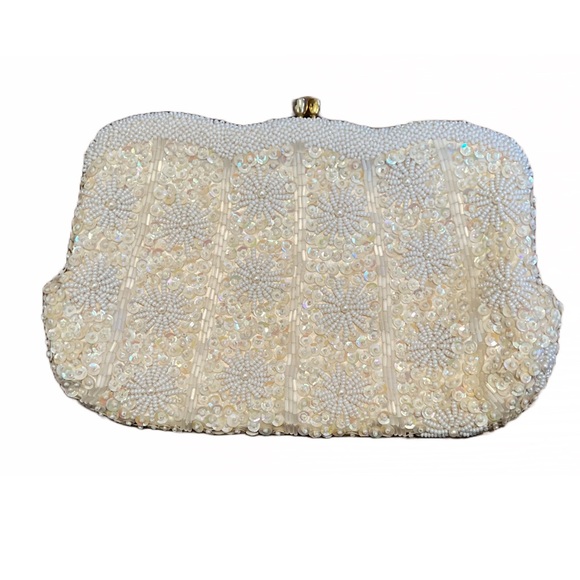 Vintage LaRegale beaded clutch / purse - ivory - Picture 2 of 3